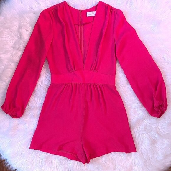 Amanda Uprichard Pants - Amanda Uprichard x REVOLVE Hot Pink Long Sleeve Wrap Top Jumpsuit ROMPER XS